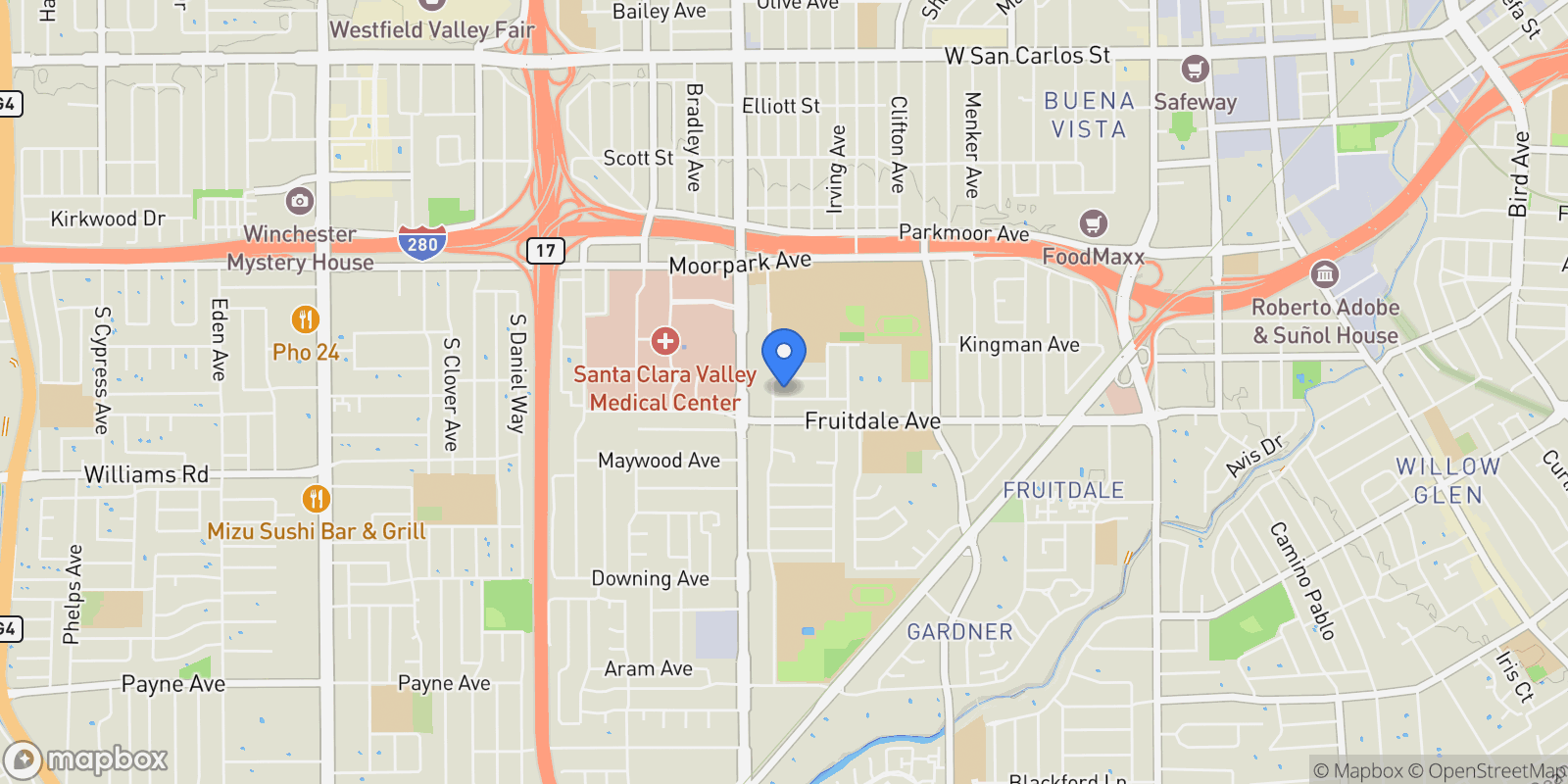 Map showing 2129 Randolph Drive, San Jose, California, United States.