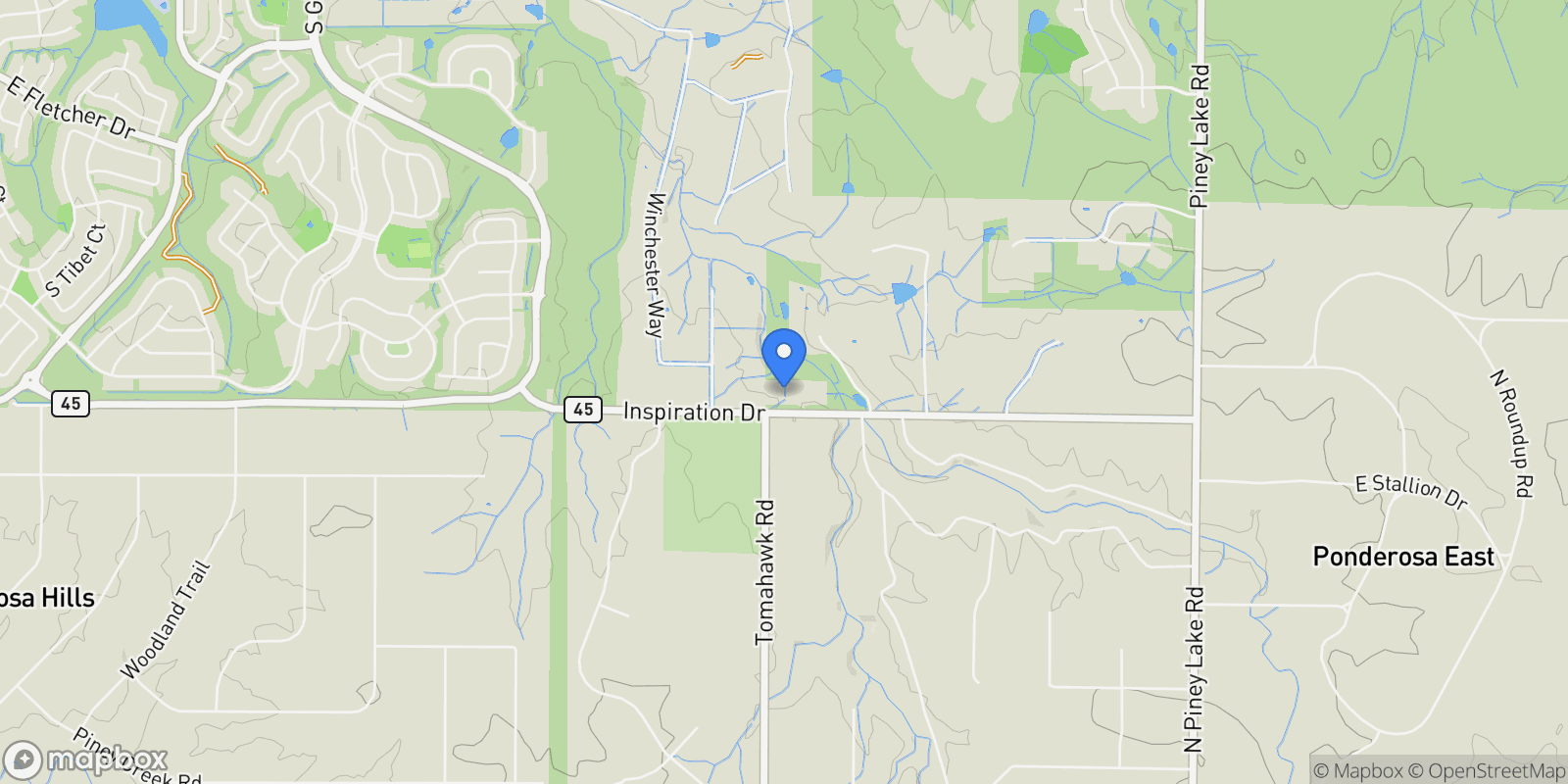 Map showing 10201 Inspiration Dr, Parker, Colorado, United States.