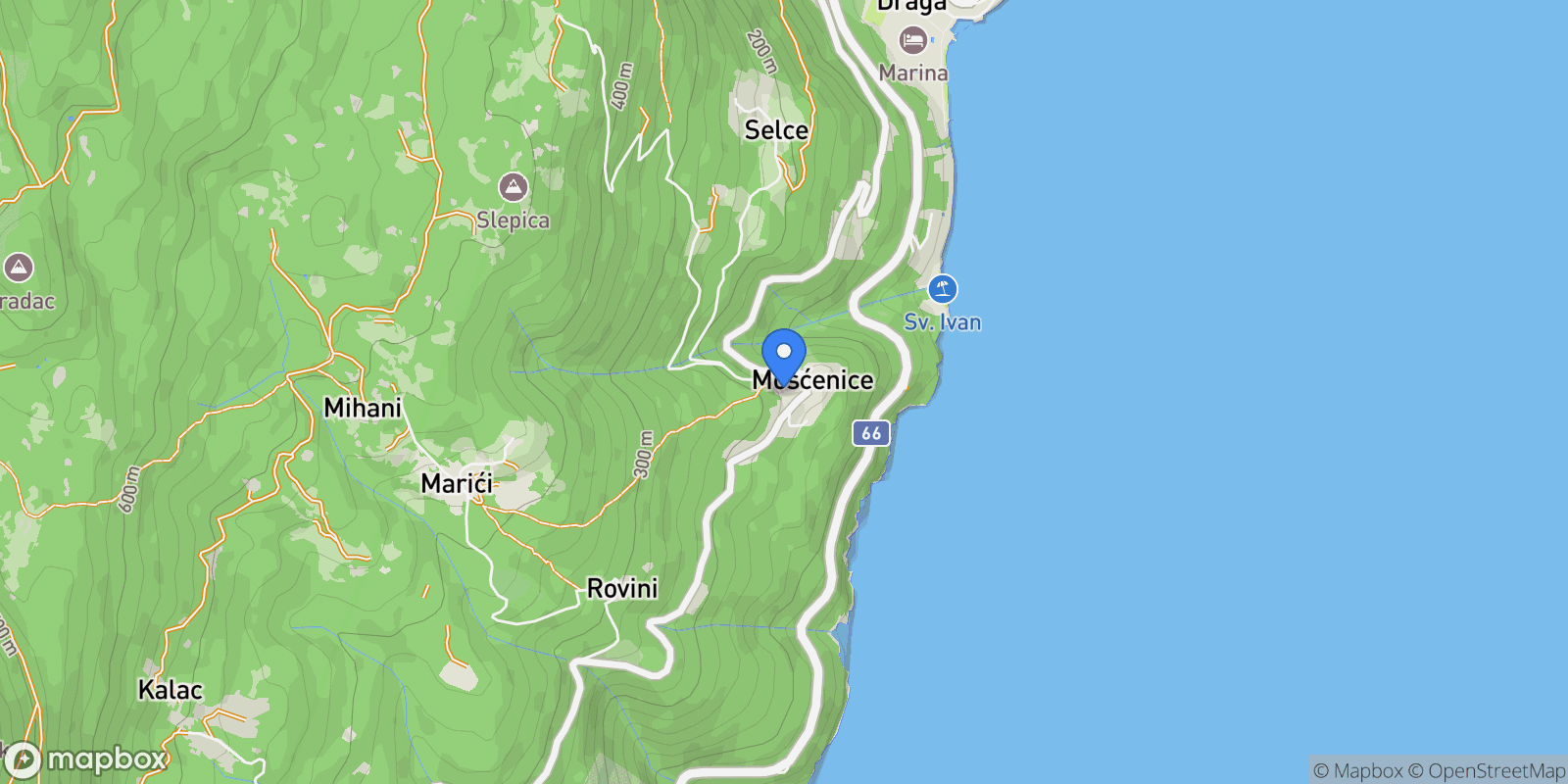 Map showing Opcina Moscenicka Draga, Primorje-Gorski Kotar County, Croatia.