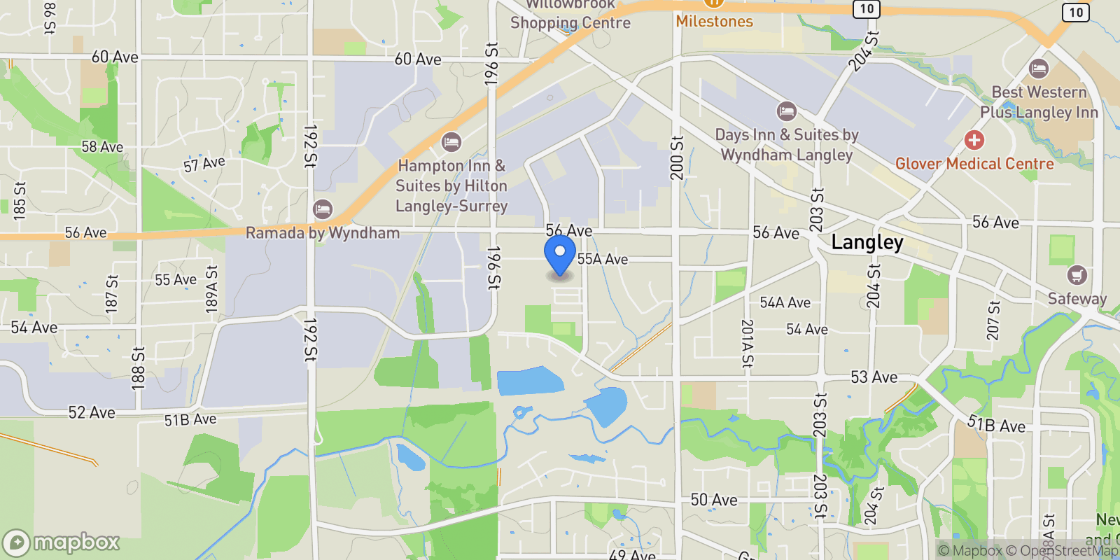 Map showing 7 19749 55 AVENUE, Langley City, British Columbia, Canada.