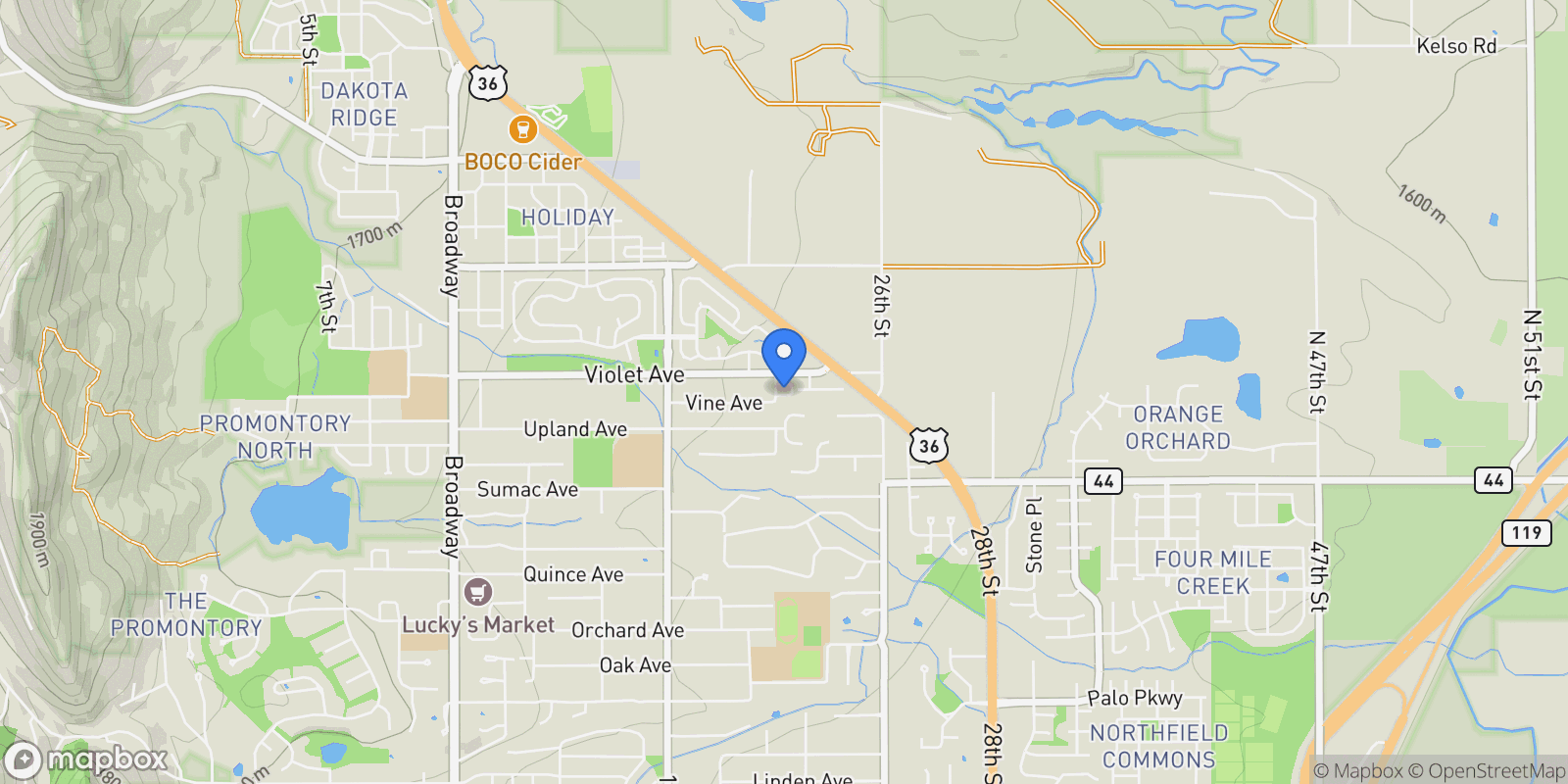 Map showing 2116 Vine Ave, Boulder, Colorado, United States.