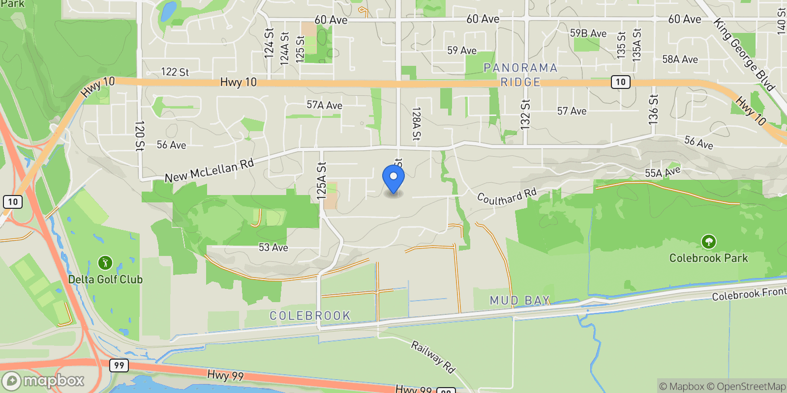 Map showing 5441 128 STREET, Surrey, British Columbia, Canada.