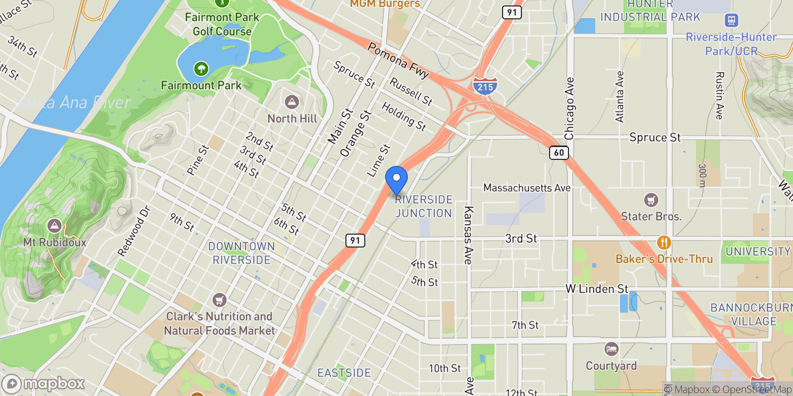 Map showing 3159 1st, Riverside, California, United States.