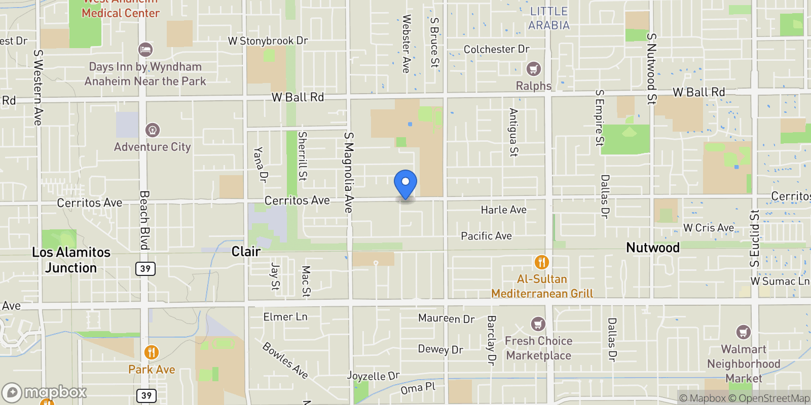 Map showing 9272 Cerritos Avenue, Orange, California, United States.