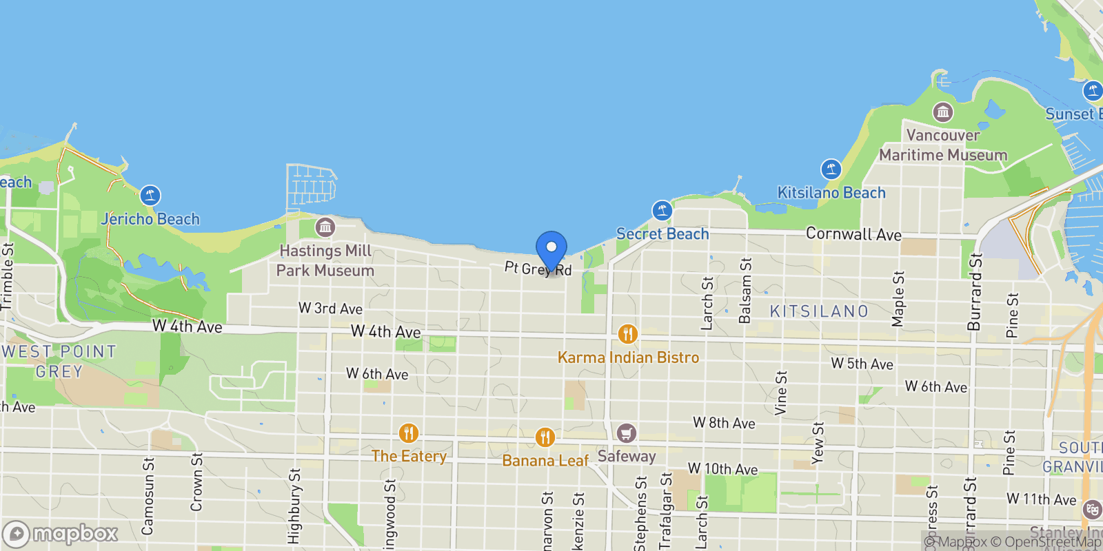 Map showing 2988 POINT GREY ROAD, Vancouver, British Columbia, Canada.