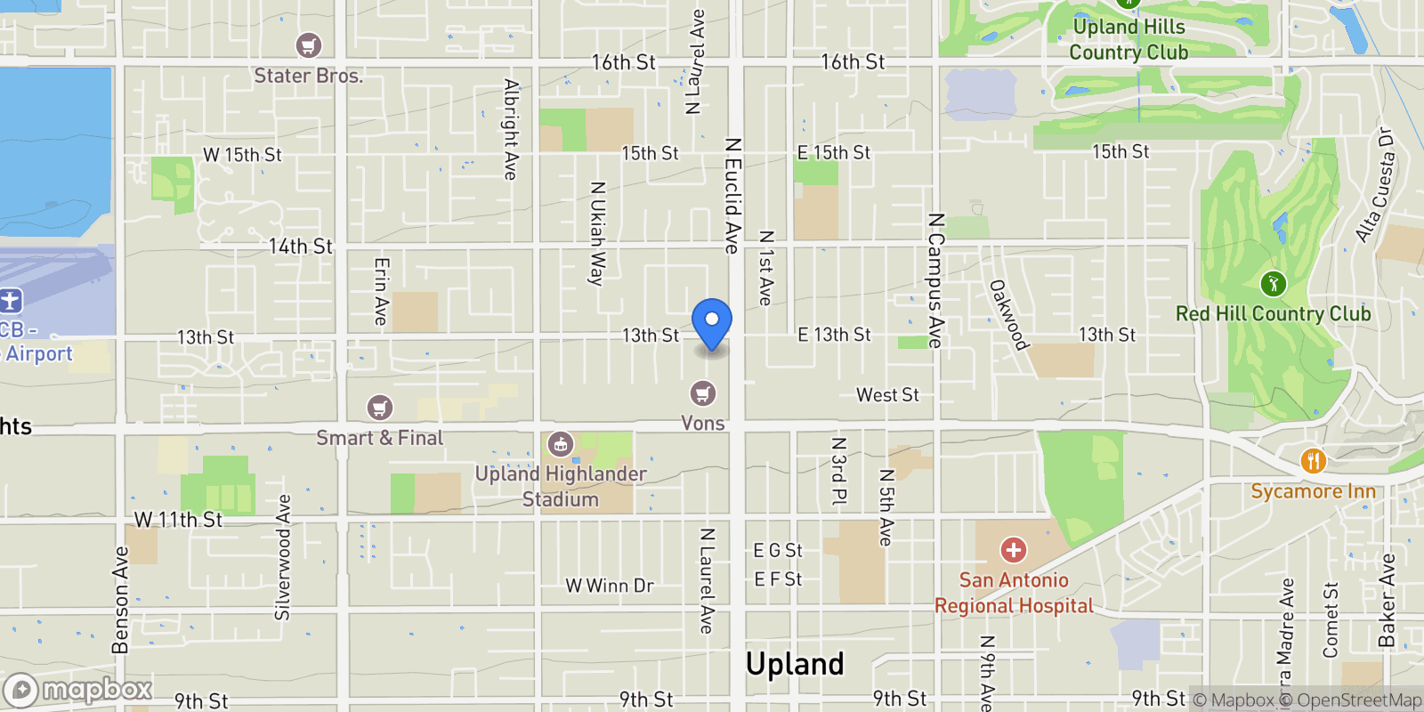 Map showing 1234 N Laurel, Upland, California, United States.