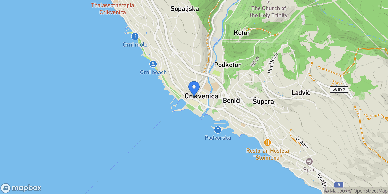 Map showing Grad Crikvenica, Primorje-Gorski Kotar County, Croatia.