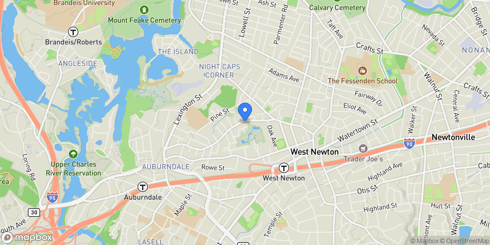 Map showing 90 Auburndale Ave., Newton, Massachusetts, United States.