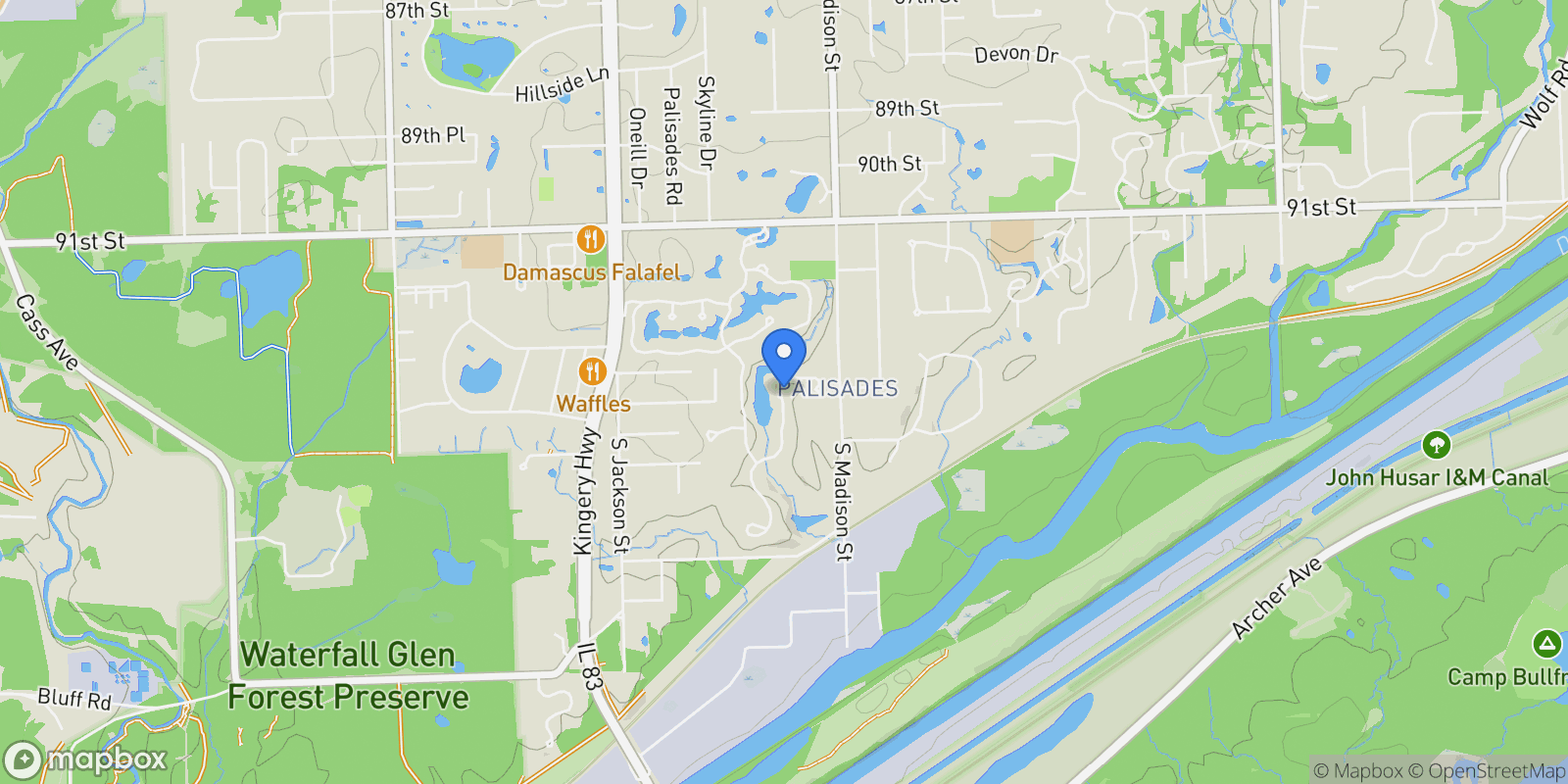 Map showing 9427 Falling Waters Drive, Burr Ridge, Illinois, United States.