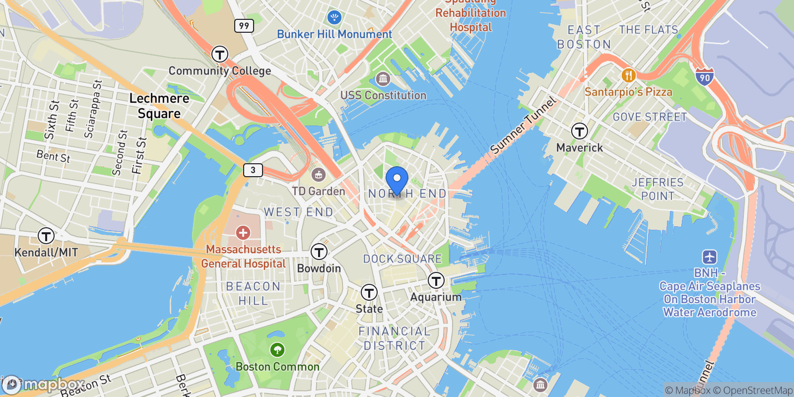 Map showing 133 Salem St, Boston, Massachusetts, United States.