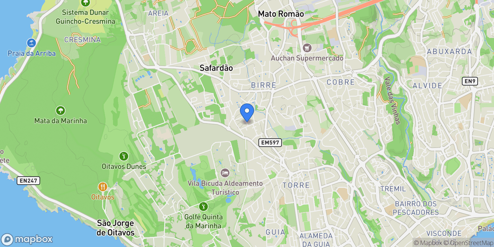 Map showing Birre, Lisboa, Cascais e Estoril, Lisbon, Portugal.