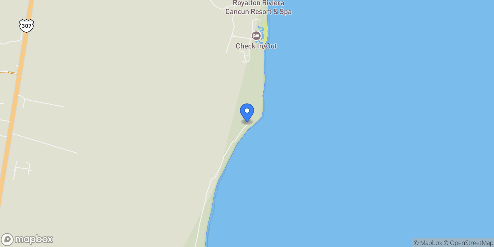 Map showing Puerto Morelos, Caracol, Quintana Roo, Mexico.