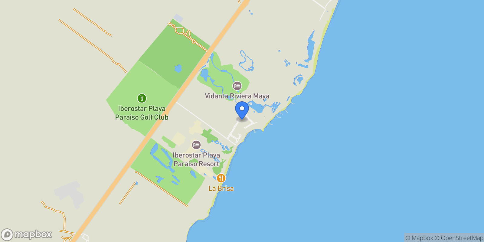 Map showing Villa in Beachfront Community, Playa Paraiso, Quintana Roo, Mexico.