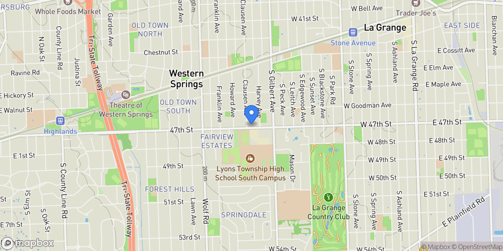 Map showing 208 47th Street, Western Springs, Illinois, United States.