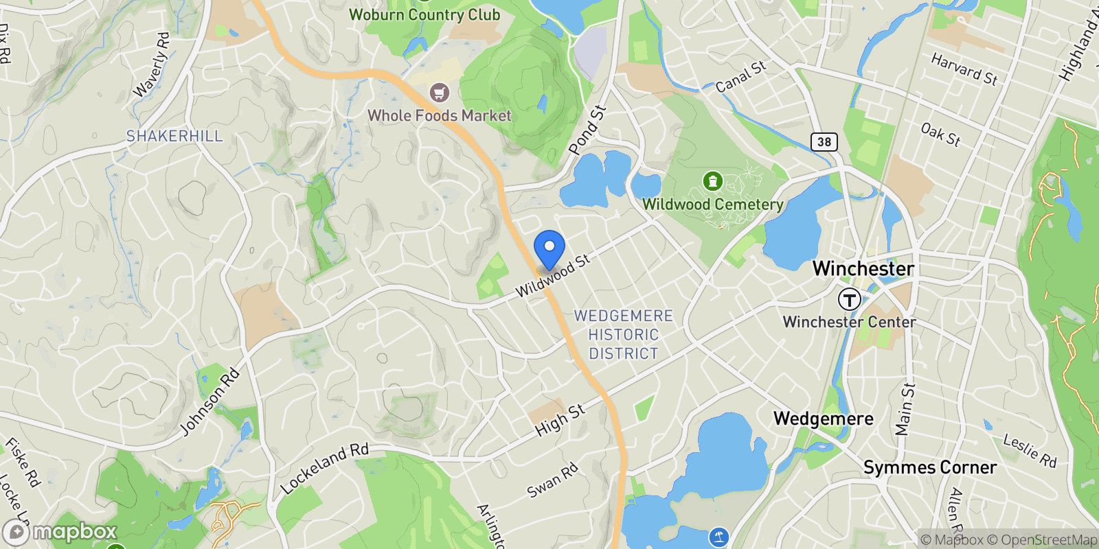 Map showing 89 Wildwood St, Winchester, Massachusetts, United States.