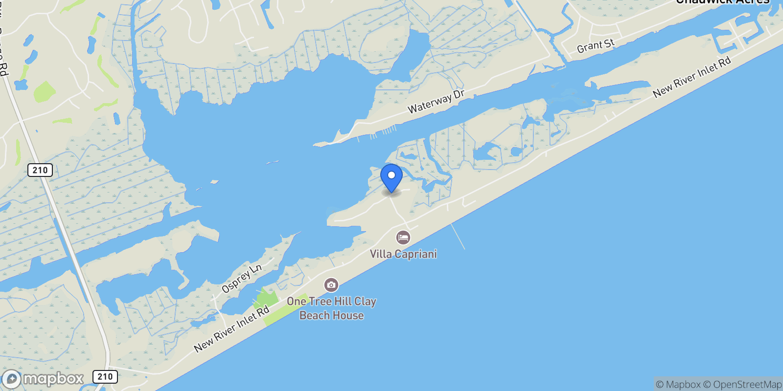 Map showing 6 Cape Lane, North Topsail Beach, North Carolina, United States.
