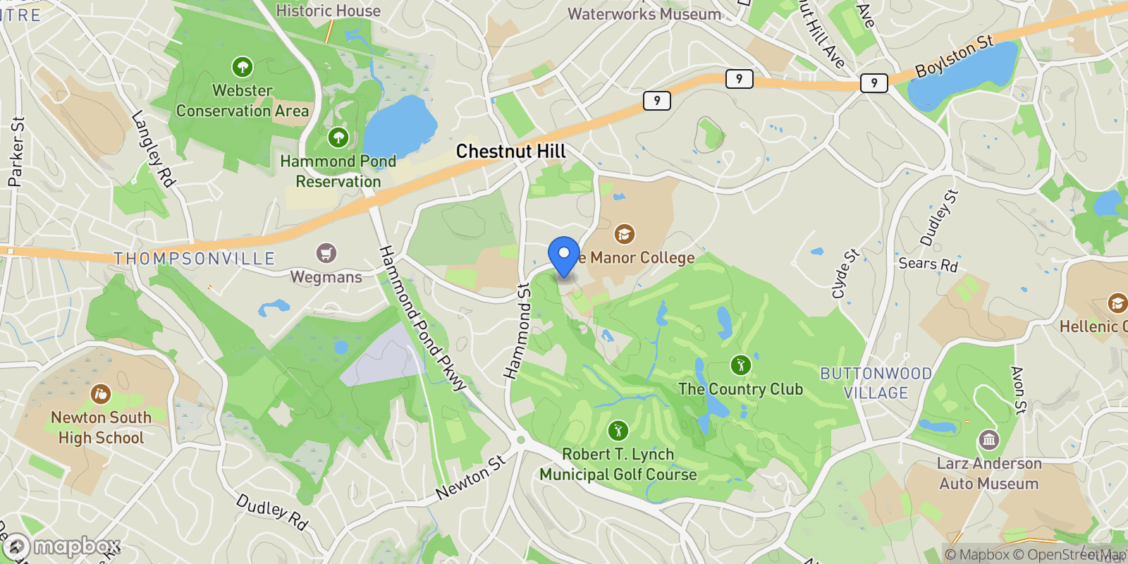 Map showing 138 Woodland Road, Brookline, Massachusetts, United States.