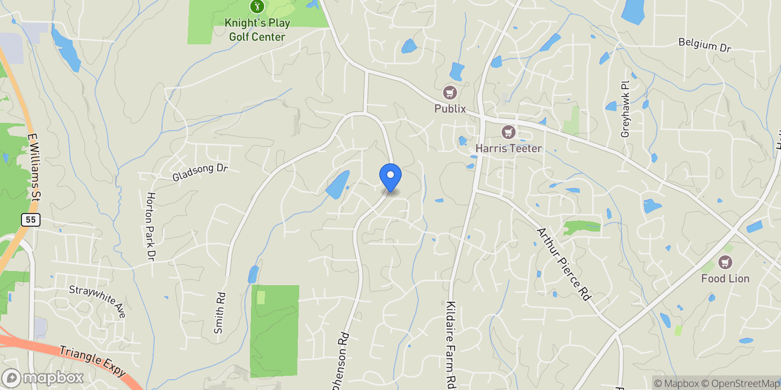 Map showing 222 Shillings Chase Drive, Cary, North Carolina, United States.