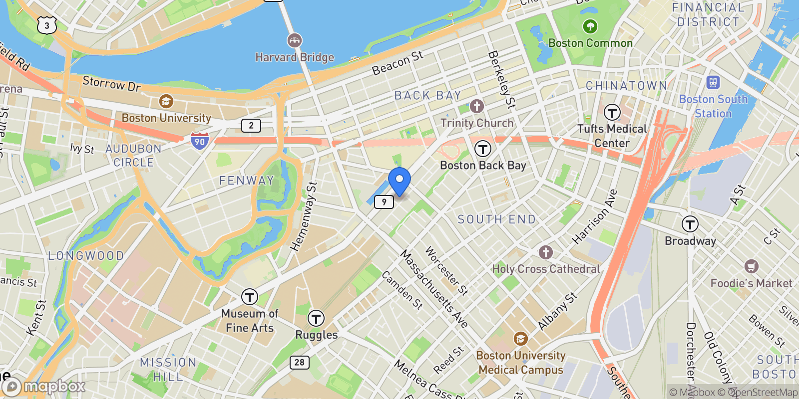 Map showing 131 Saint Botolph St, Boston, Massachusetts, United States.