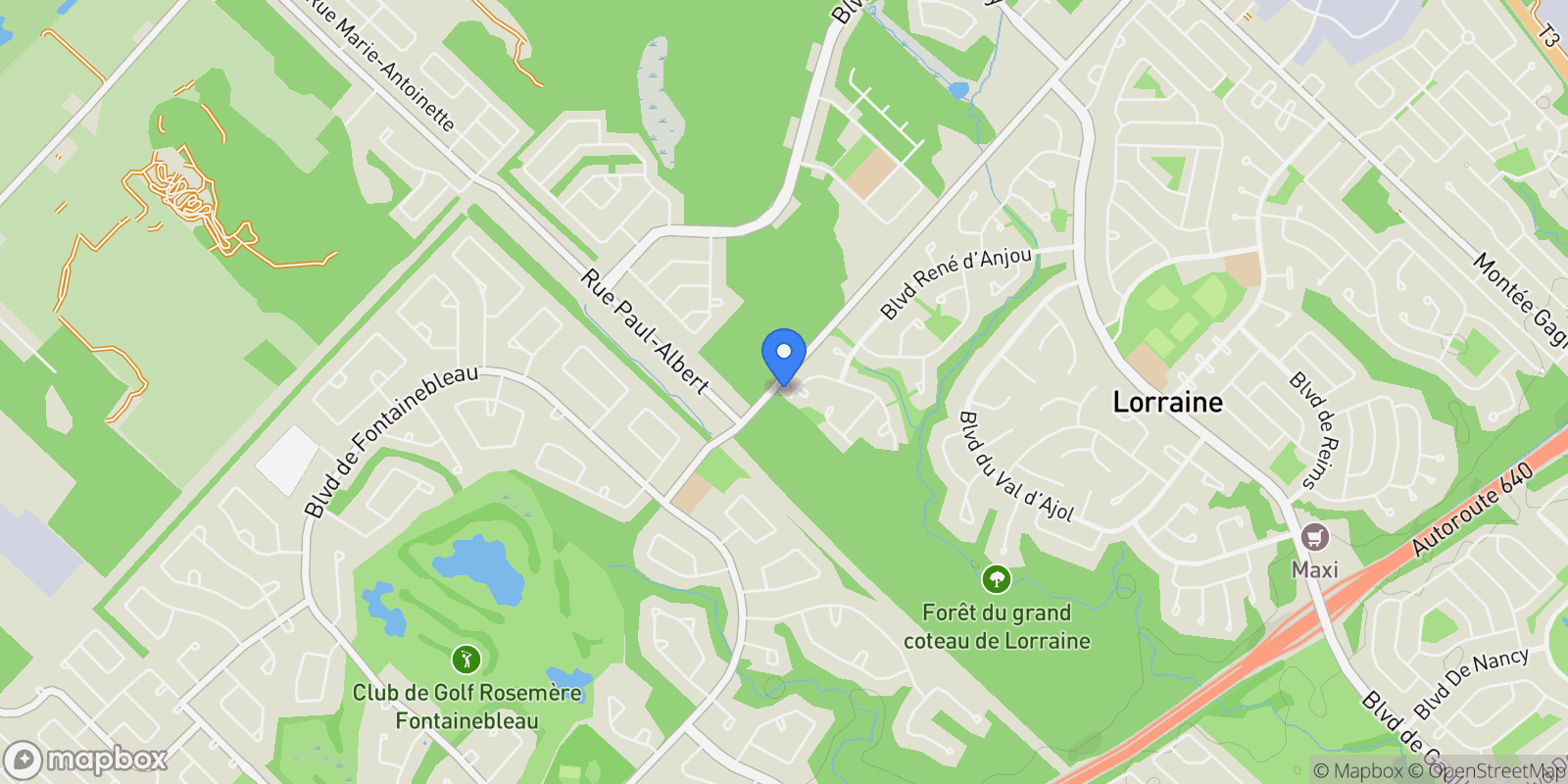 Map showing 100 Ch. de Brisach, Lorraine, Quebec, Canada.