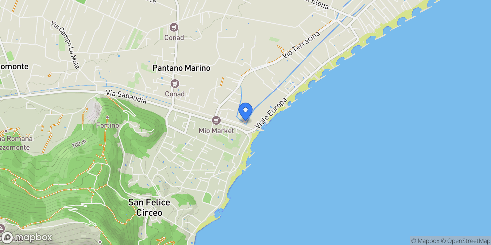 Map showing via delle sirene, Borgo Montenero, Lazio, Italy.
