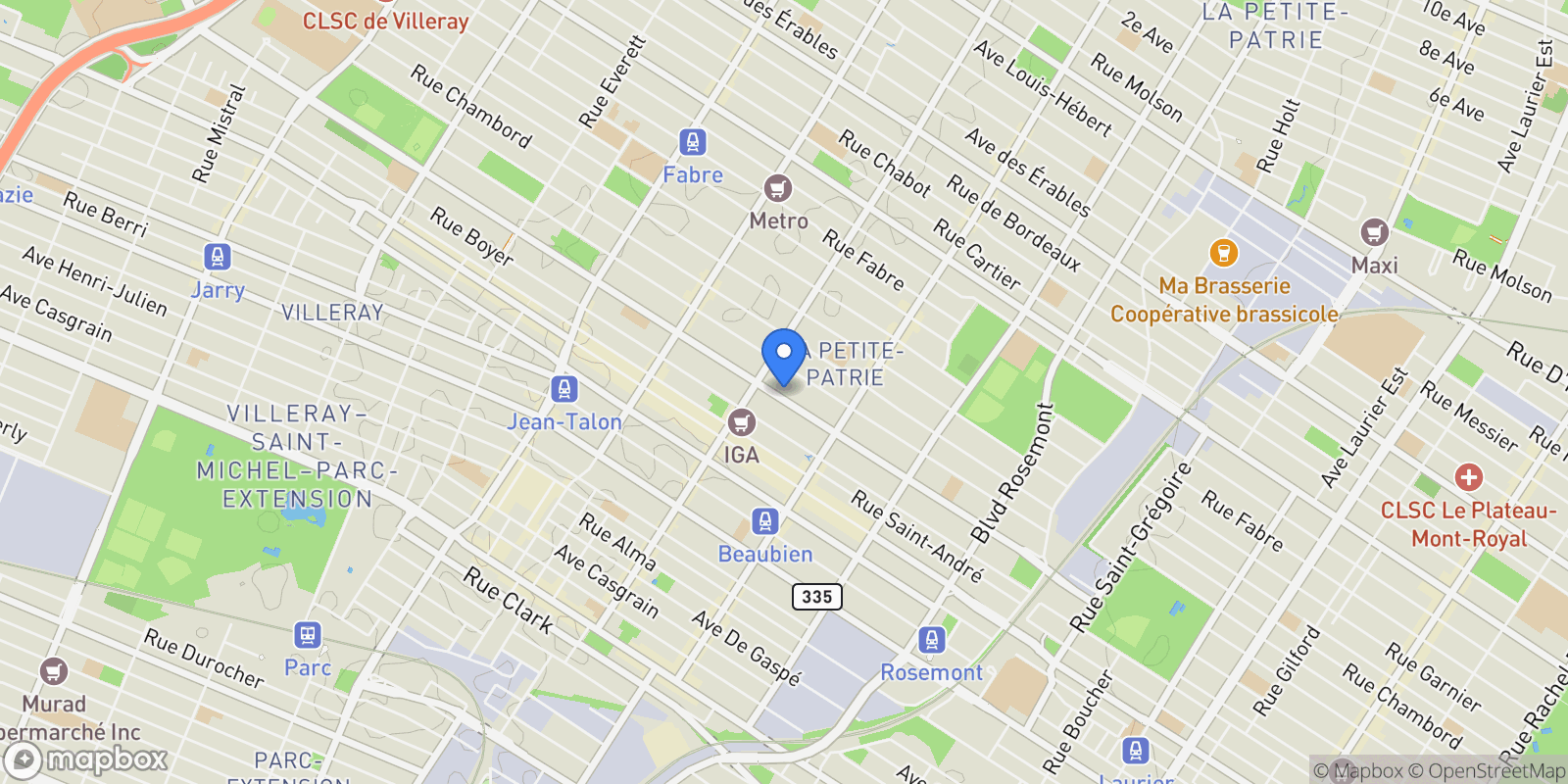 Map showing 6649 6657 Av. Christophe-Colomb, Montréal, Quebec, Canada.