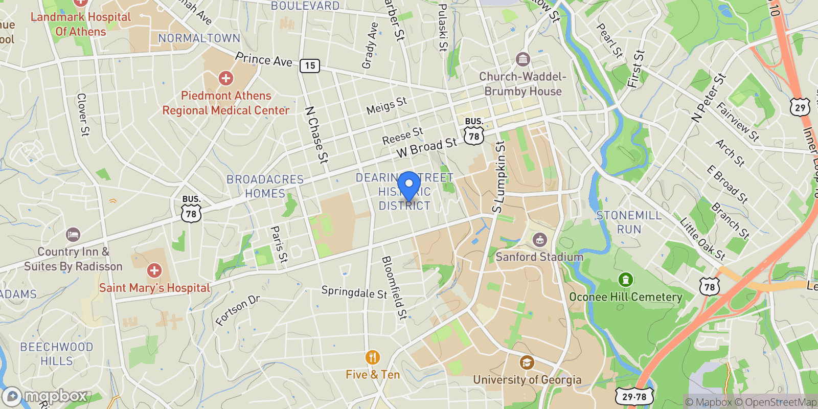 Map showing 365 S Church Street 1A, 1B, 1C, Athens, Georgia, United States.