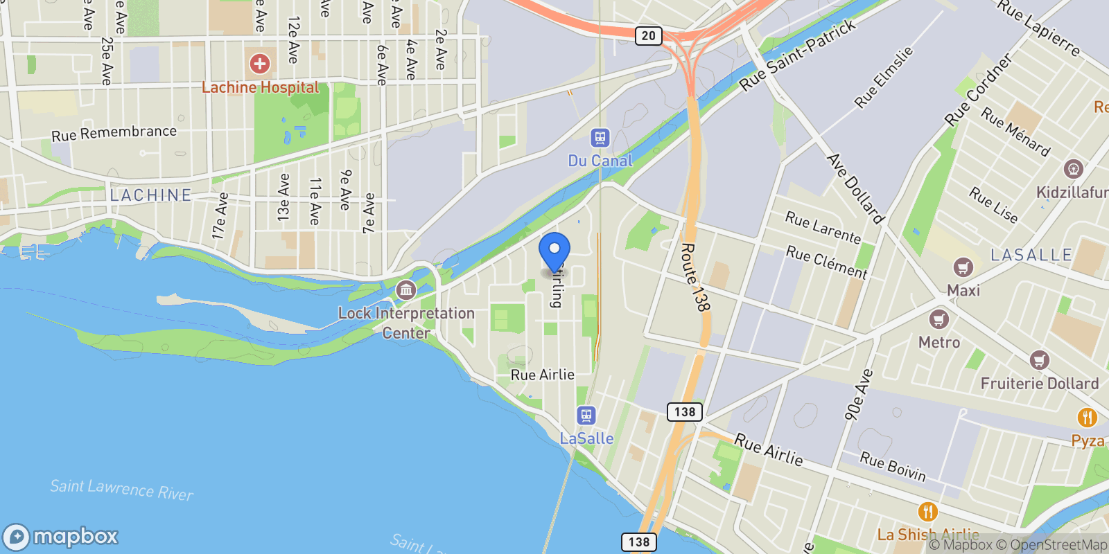 Map showing 174 Av. Stirling, Montreal, Quebec, Canada.