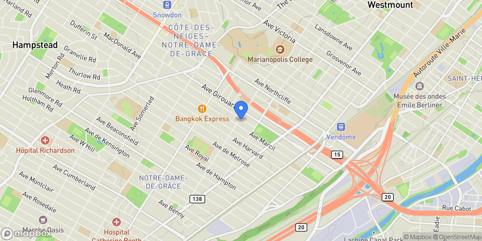 Map showing 5552 Av. Notre-Dame-de-Grâce, Montréal, Quebec, Canada.