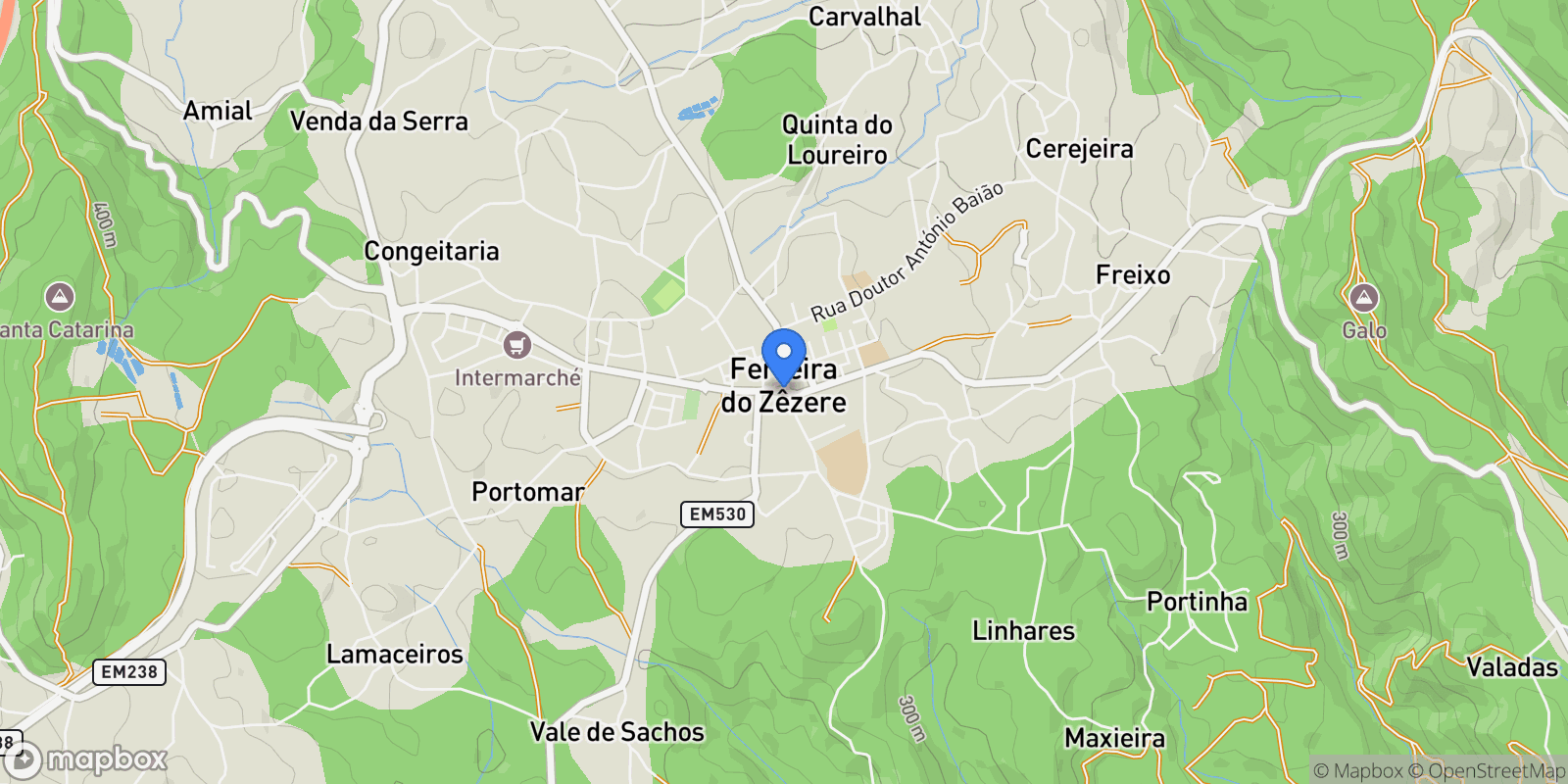 Map showing Santarém, Ferreira do Zezere, Santarem District, Portugal.