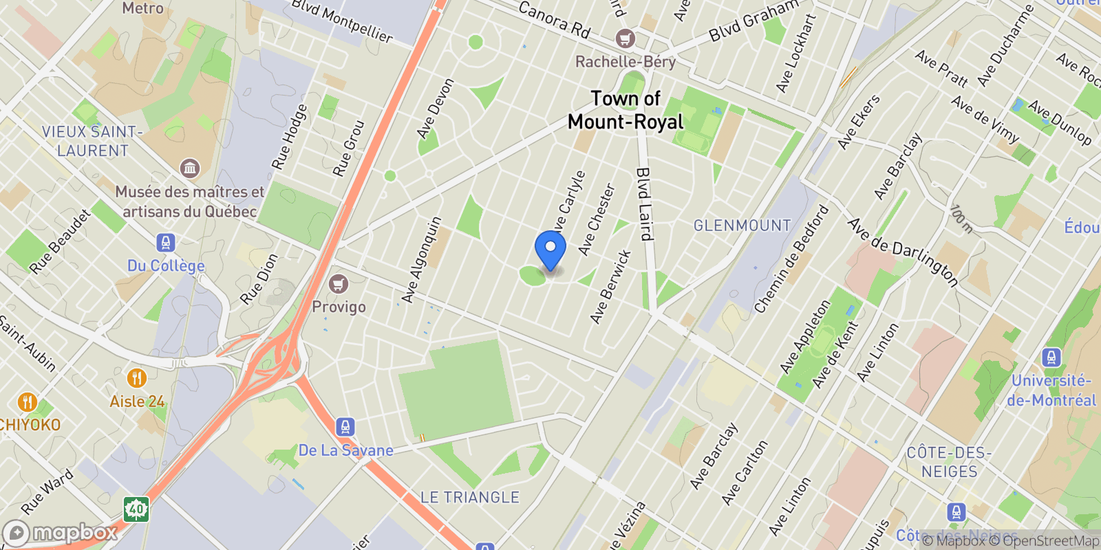 Map showing 1325 Ch. St-Clare, Mount Royal, Quebec, Canada.
