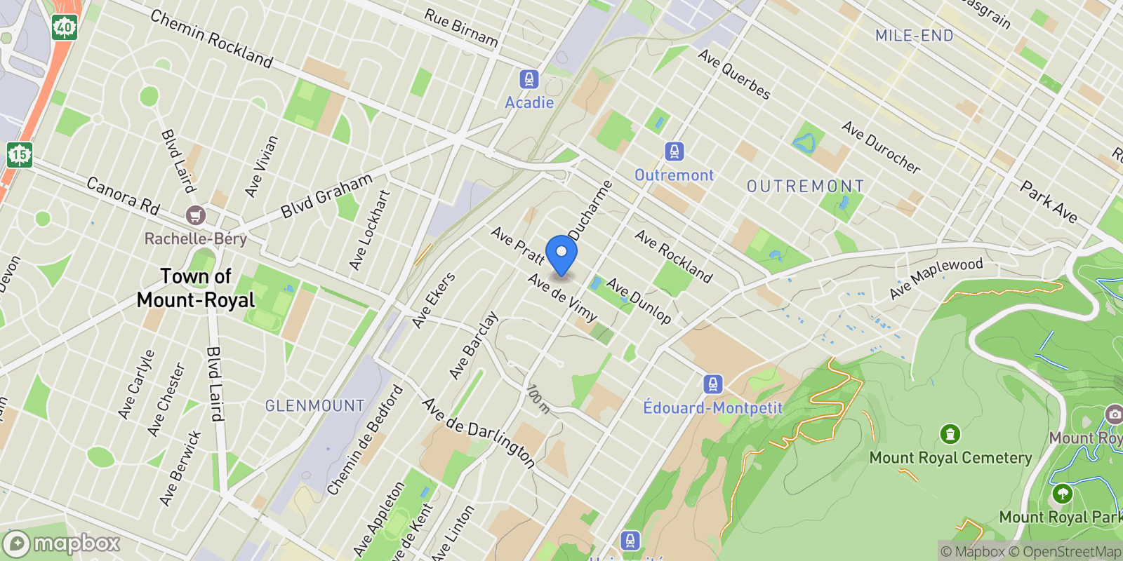 Map showing 836 Av. Pratt, Montréal, Quebec, Canada.