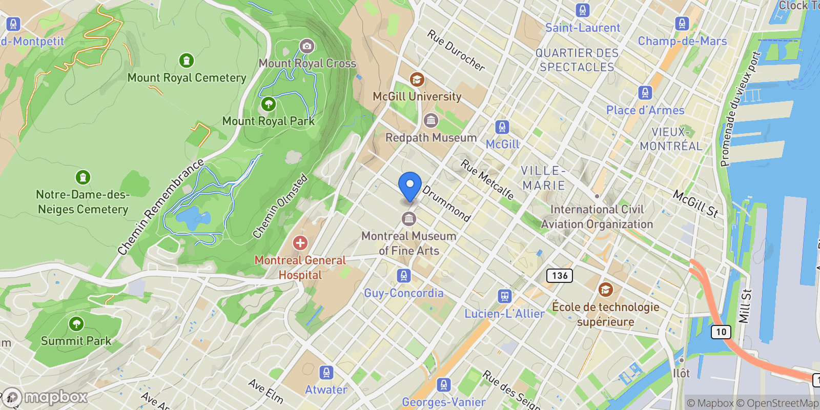 Map showing 1321 Rue Sherbrooke O. B41, Montréal, Quebec, Canada.