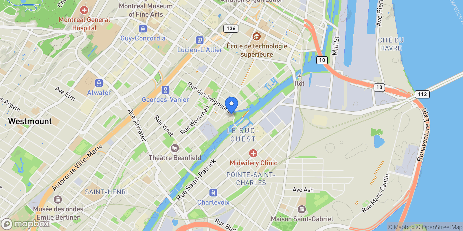 Map showing 50 Rue des Seigneurs 1102, Montréal, Quebec, Canada.