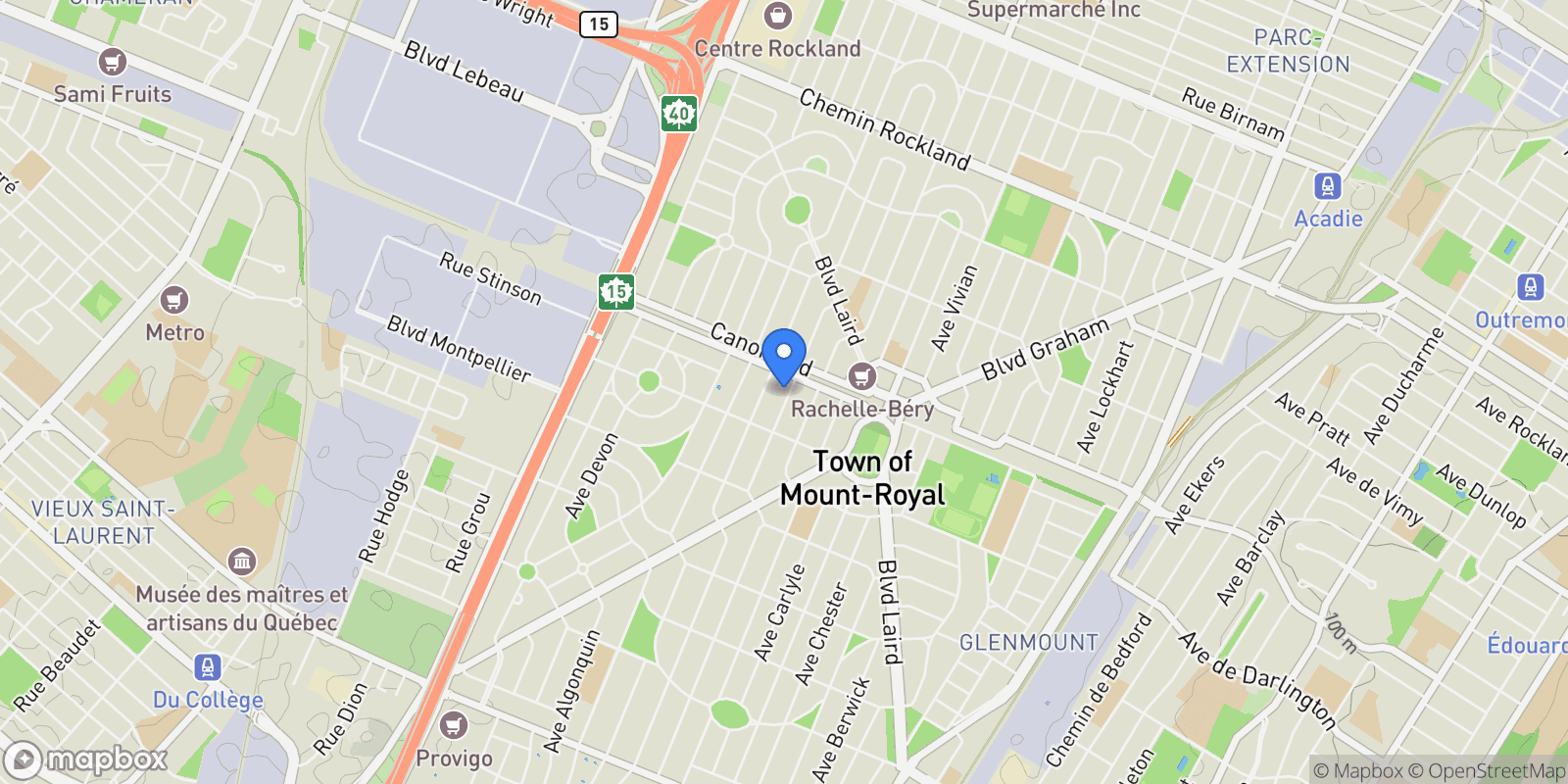 Map showing 19 Av. Lazard, Mount Royal, Quebec, Canada.