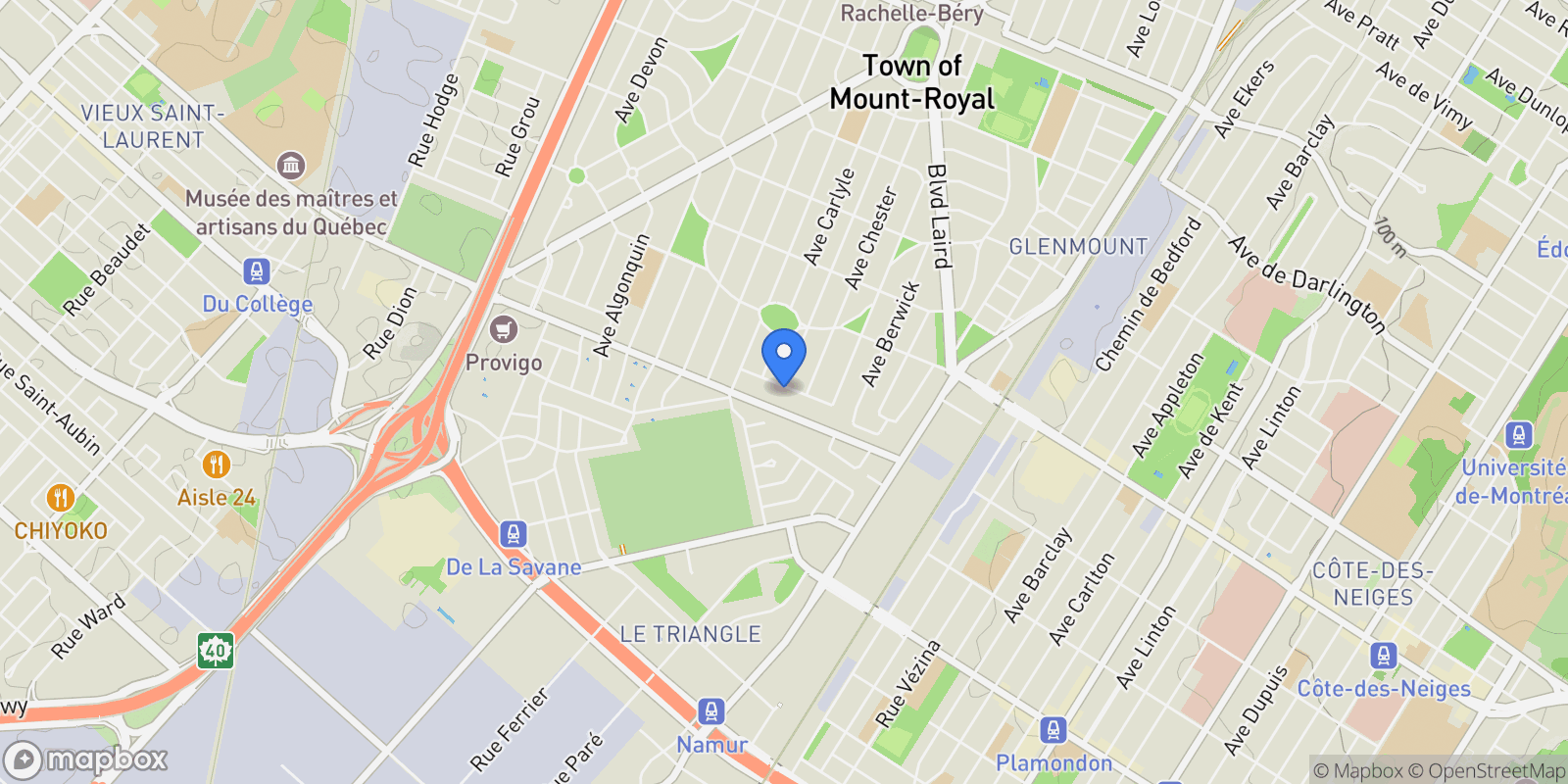 Map showing 1290 Ch. Waterloo, Mount Royal, Quebec, Canada.
