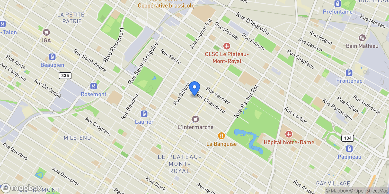 Map showing 4599 4605 Rue De Brébeuf, Montréal, Quebec, Canada.
