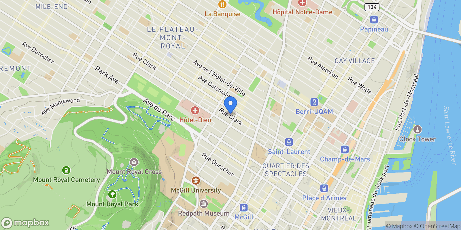 Map showing 3627 Rue Clark, Montréal, Quebec, Canada.