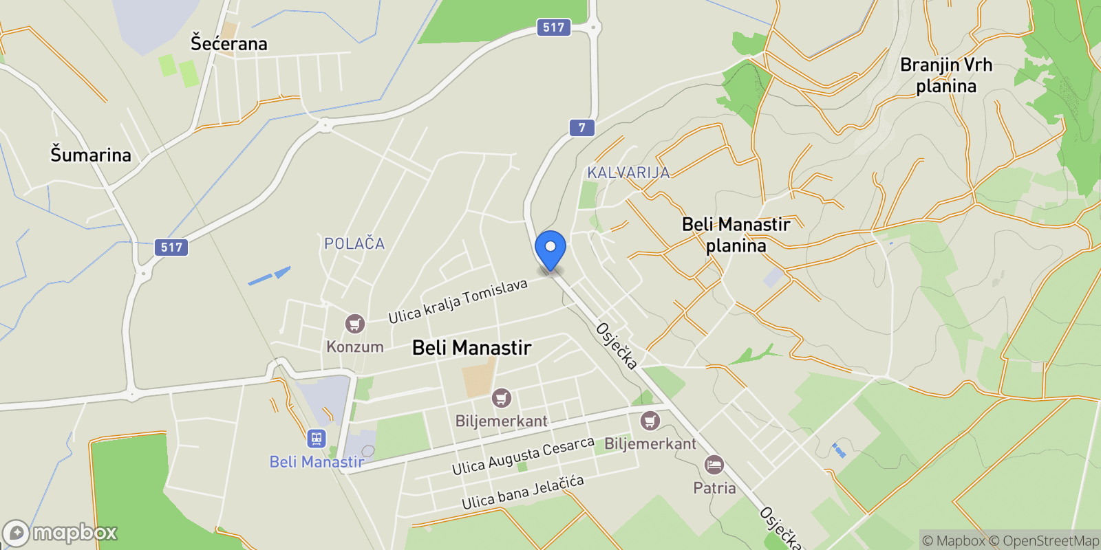 Map showing Beli Manastir, Osijek-Baranja, Beli Manastir, Osijek-Baranja County, Croatia.