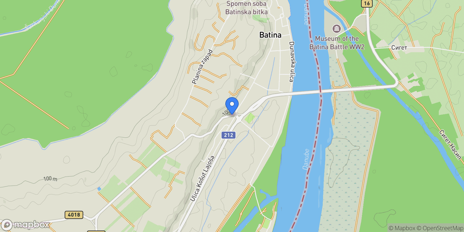 Map showing Batina, Osijek-Baranja, Batina, Osijek-Baranja County, Croatia.