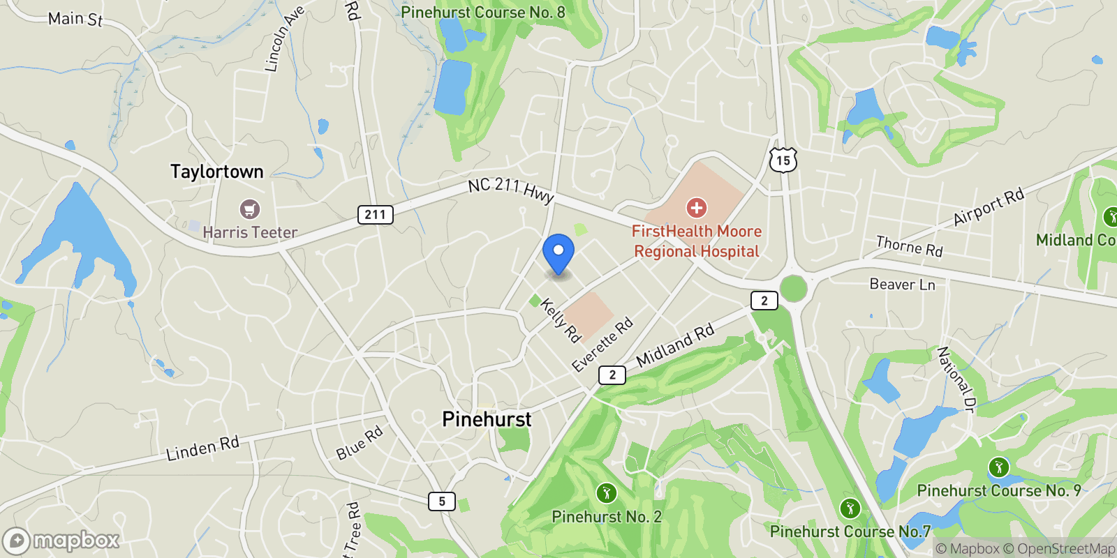 Map showing 30 Medlin Road, Pinehurst, North Carolina, United States.
