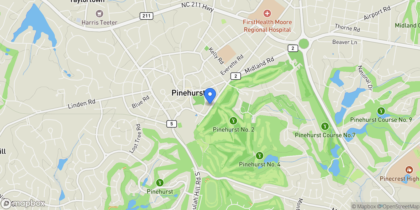 Map showing 55 Palmetto Road, Pinehurst, North Carolina, United States.