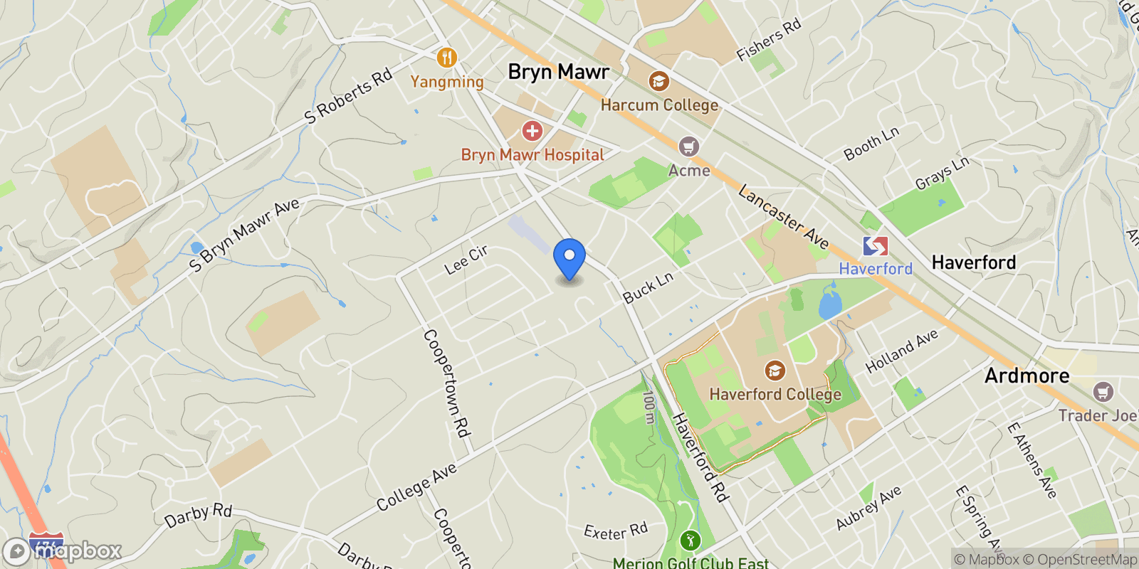 Map showing 258 LEE CIR CIRCLE, BRYN MAWR, PA 19010, Haverford, Pennsylvania, United States.