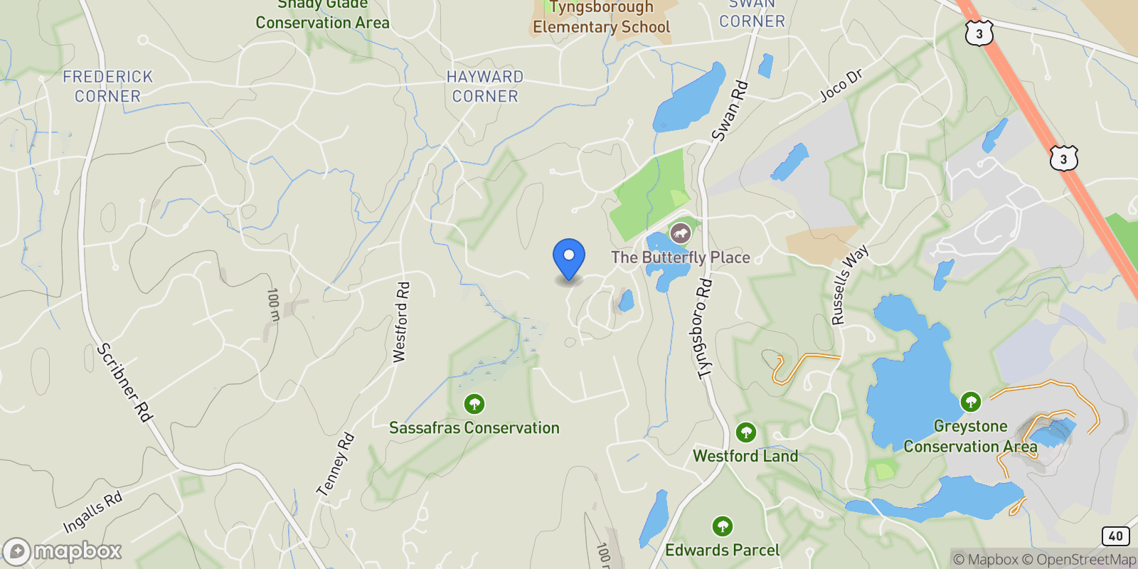 Map showing 19 Sandstone Road Unit 19, Westford, MA 01886, Westford, Massachusetts, United States.