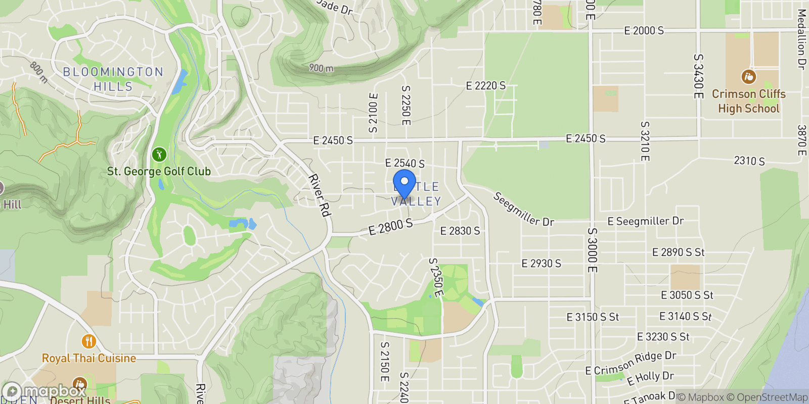 Map showing 2247 E Coyote Springs Drive, St George, UT 84790, St. George, Utah, United States.