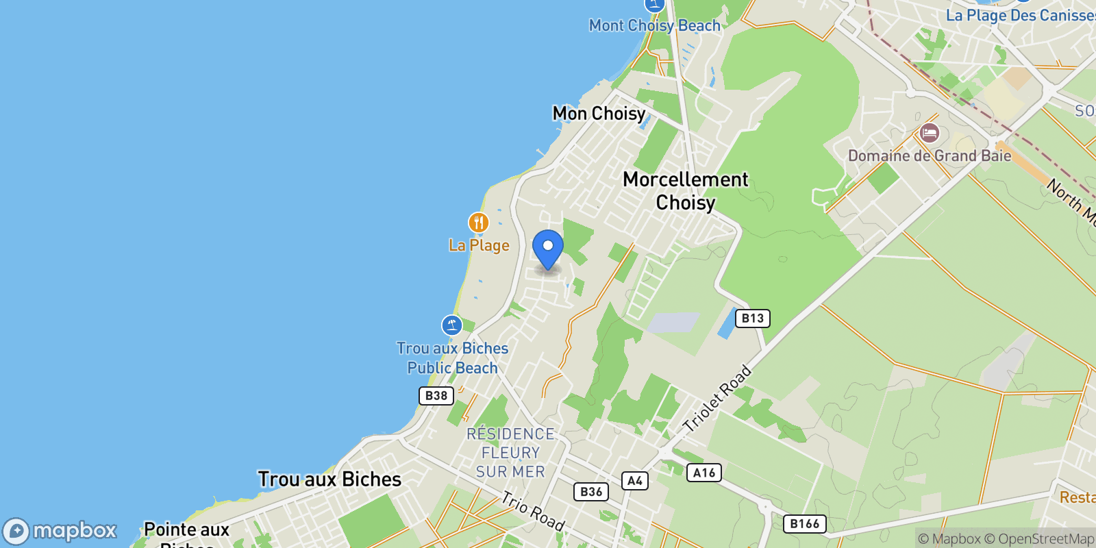 Map showing Trou-aux-Biches, Pamplemousses District, Mauritius.