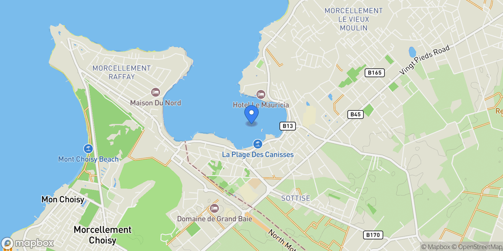 Map showing Grand Baie, Rivière du Rempart District, Mauritius.