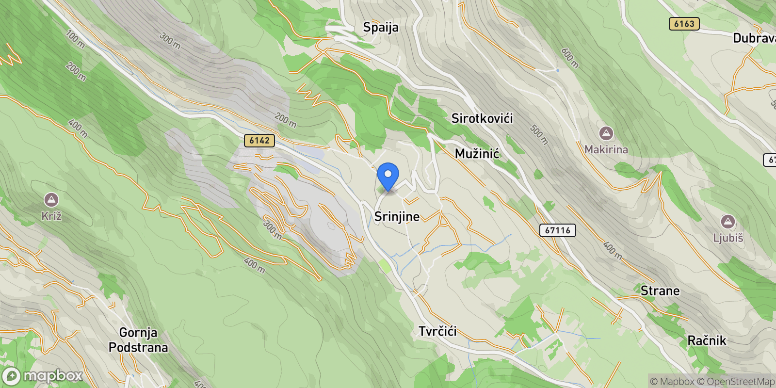 Map showing Srinjine, Split-Dalmatia, Srinjine, Split-Dalmatia County, Croatia.