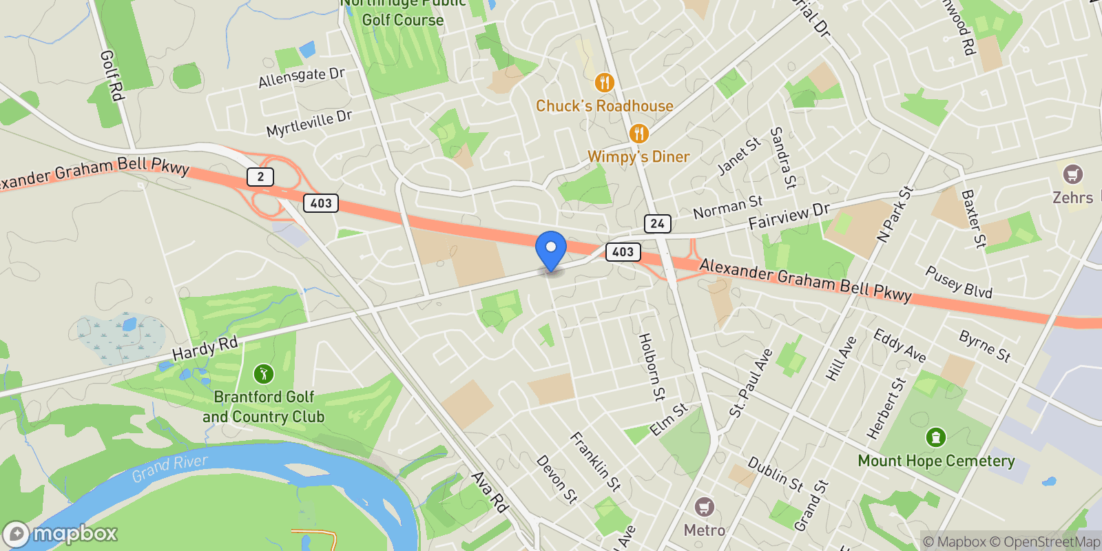 Map showing 75 Tollgate Road, Brantford, ON N3R 4Z5, Brantford, Ontario, Canada.