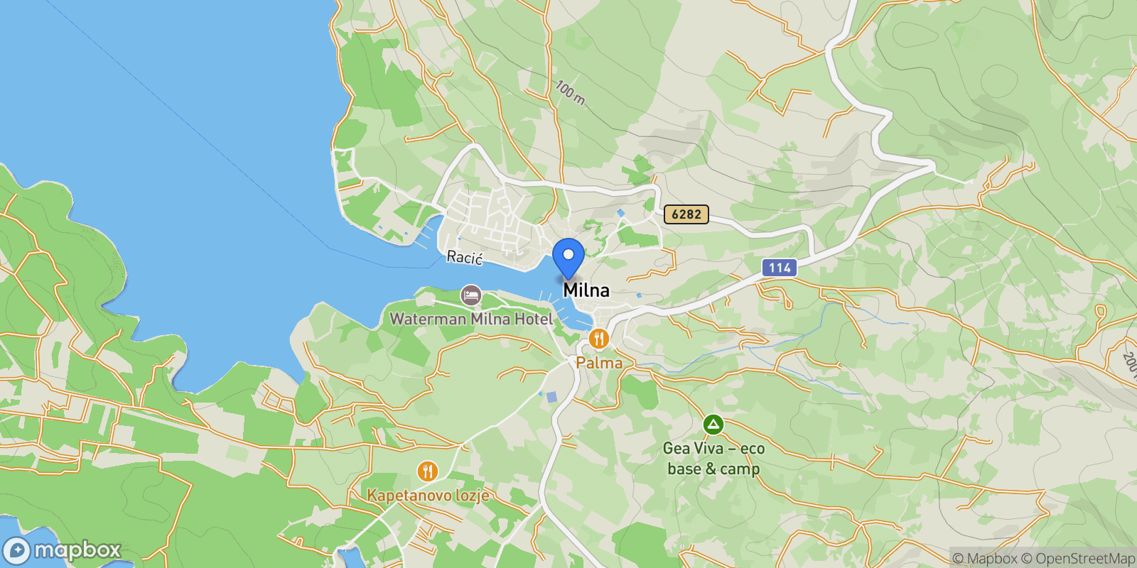 Map showing Milna, Split-Dalmatia, Milna, Split-Dalmatia County, Croatia.